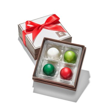 Holiday 4 Piece Chocolates tied with red ribbon bow