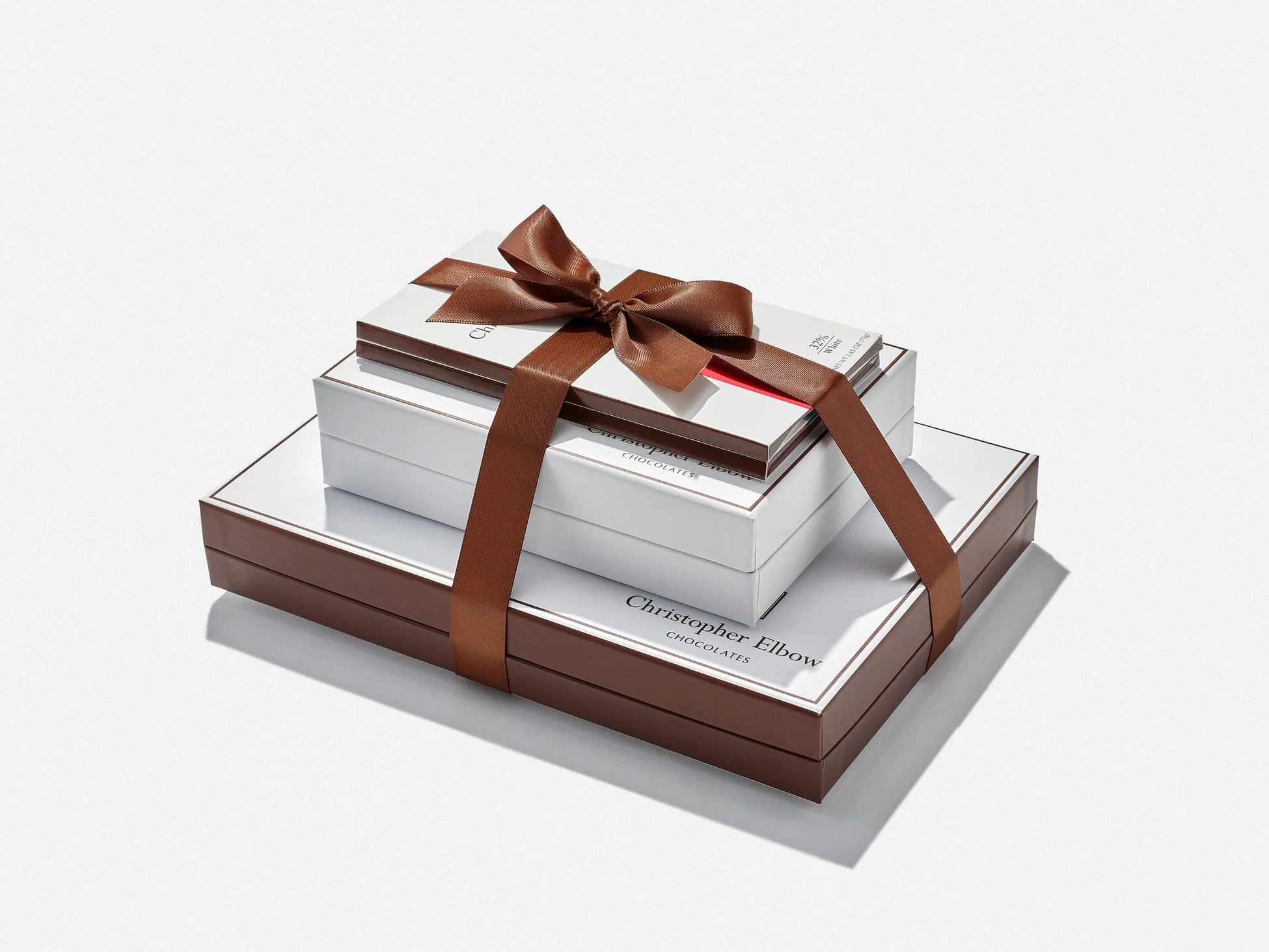 Signature Chocolate Gift Tower tied with brown ribbon