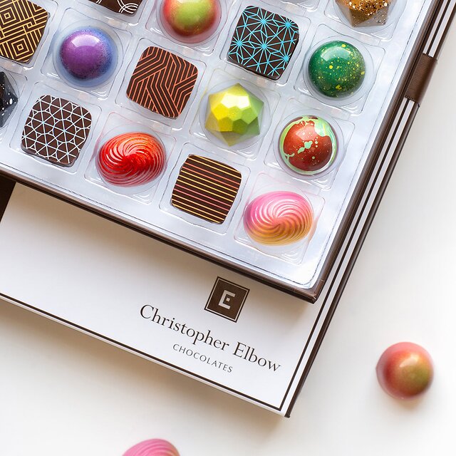 colorful chocolate bonbons in box